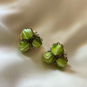Hobe Green and Gold Cluster Earrings